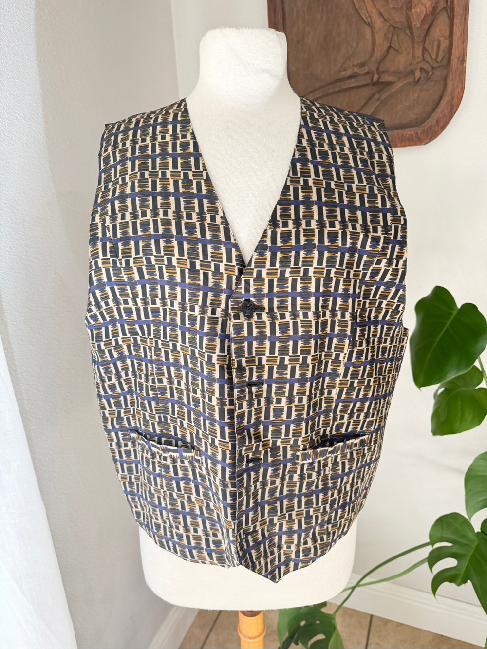 Vintage Rinnovato by NAK 100% Silk Geometric Vest Men’s Medium
